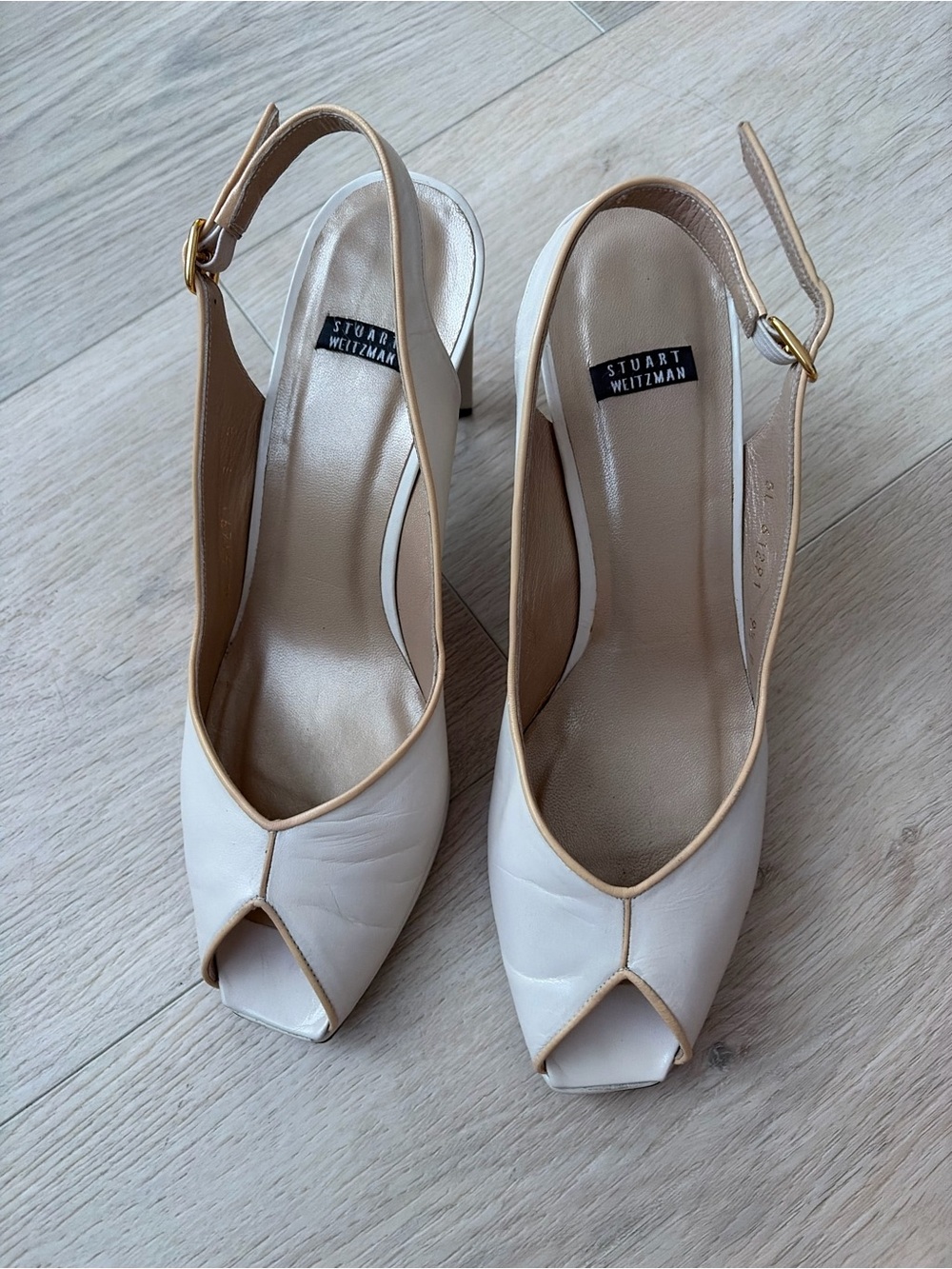 Stuart Weitzman Women's Cream Peep-Toe Slingback Heels vintage 80-90